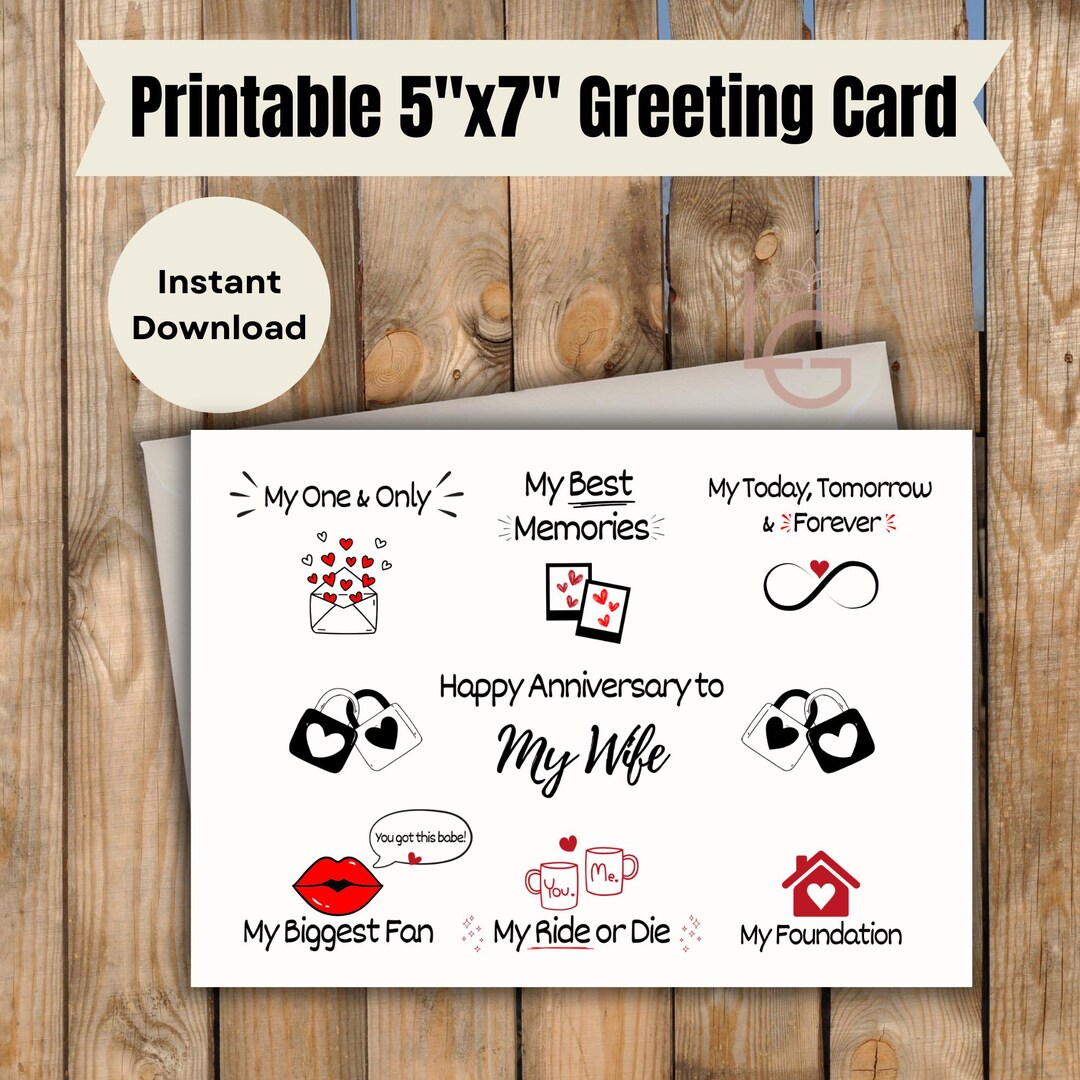Printable Anniversary Card | Happy Anniversary to My Wife | Anniversary ...