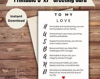 Printable | To My Love Husband | Appreciation Card | Husband | Amazing | Loving | Sentimental | Devoted Husband | Loving