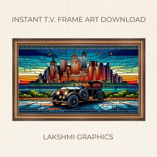 TV Artwork | TV Art Car | Stained Glass Rolls Royce | TV Frame Art | Digital Tv Frame Art | Digital Download | Home or Office Art