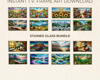 Stained Glass Frame TV Artwork | TV Art Bundle | TV Frame | Stained Glass Art | Digital Tv Frame | Instant Download | Home or Office Art
