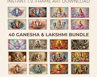 Ganesha en Lakshmi bundel frame tv-kunstwerk | Tv-kunstbundel | Tv-lijst | Muurkunst | Digitale tv-lijst | Direct downloaden | Kunst voor thuis of op kantoor