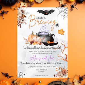 Invitation Halloween genre Witch's Brew numérique - il ou elle invite - invitation mobile modifiable