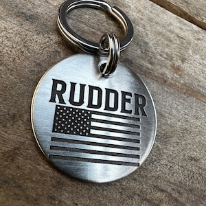 American Flag Pet ID Tag with Custom Engraving - Patriotic Dog and Cat ID Tag