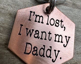 Funny Deep Engraved Pet ID Tag “Call My Dad, He’s Losing His Shit” | Custom Dog & Cat Name Tag | Copper/ Dog-Bone Style