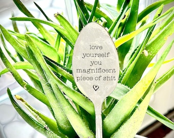 Hand stamped spoon, Friend gift, Funny Plant Marker, best friend gift, custom plant tag, Herb Garden Spoon, plant gift, custom spoon