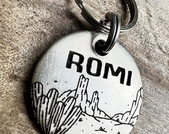 Pet Id Tag,Dog ID Tag,Desert Dog Tag,Dogs Charm,Cat, Cat ID Tag, Cat IDTag,Desert engraved pet id tag, cactus Dog Tag Unique, Pet Safety Tag