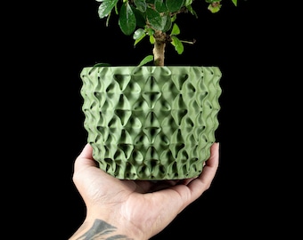 3D Printed Tri-Wave Planter Pot: Modern Sculptural Vase, Custom Texture