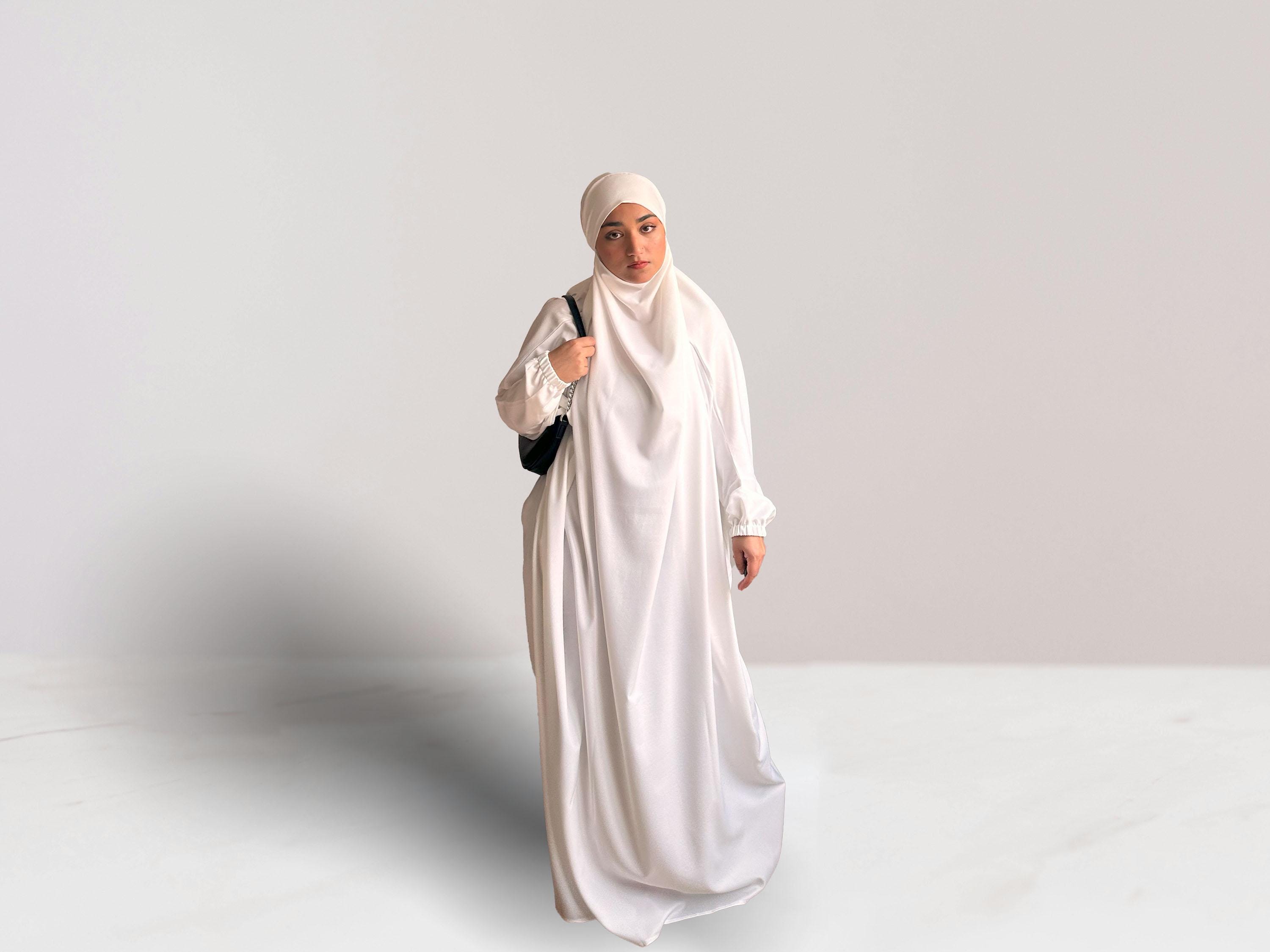 Modest Dress for Muslim Women Prayer Dress Abaya Jilbab Ihram Ehram Khimar 1 Piece Pink Beige White Purple