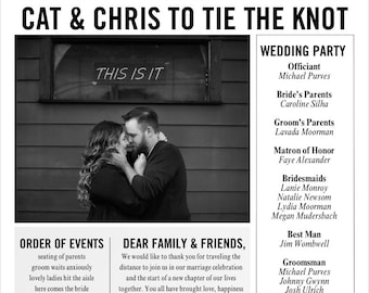 Wedding Newspaper Template, Wedding Day Times, Editable Newspaper Itinerary, DIY Printable Digital Download, Wedding Newspaper Canva