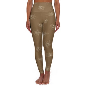 Brown Floral High Waisted Yoga Leggings, Tights, Yoga Pants for Women, Leggings for Women, Gift for Her, Athleisure