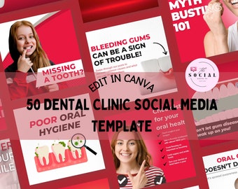 50 Dental Social Media Posts Templates | dentist clinic, business marketing, hygienist, red, Instagram Facebook, teeth tooth oral healthcare