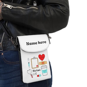 Nurse Life 小型レザー携帯電話ウォレット、パーソナライズ、看護デザイン、カードポケット