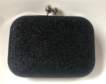 Black Glitter Minaudiere Clutch