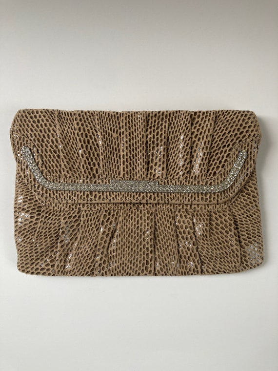 Beige Faux Snakeskin Clutch