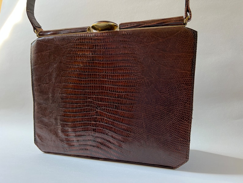 Vintage Black Lizard Leather Handbag