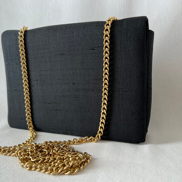 Simple and Elegant Black Shantung Envelope Bag