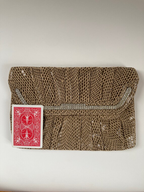 Beige Faux Snakeskin Clutch