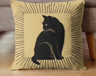 Cojín decorativo de gato negro - Decoración gótica y bruja para el hogar