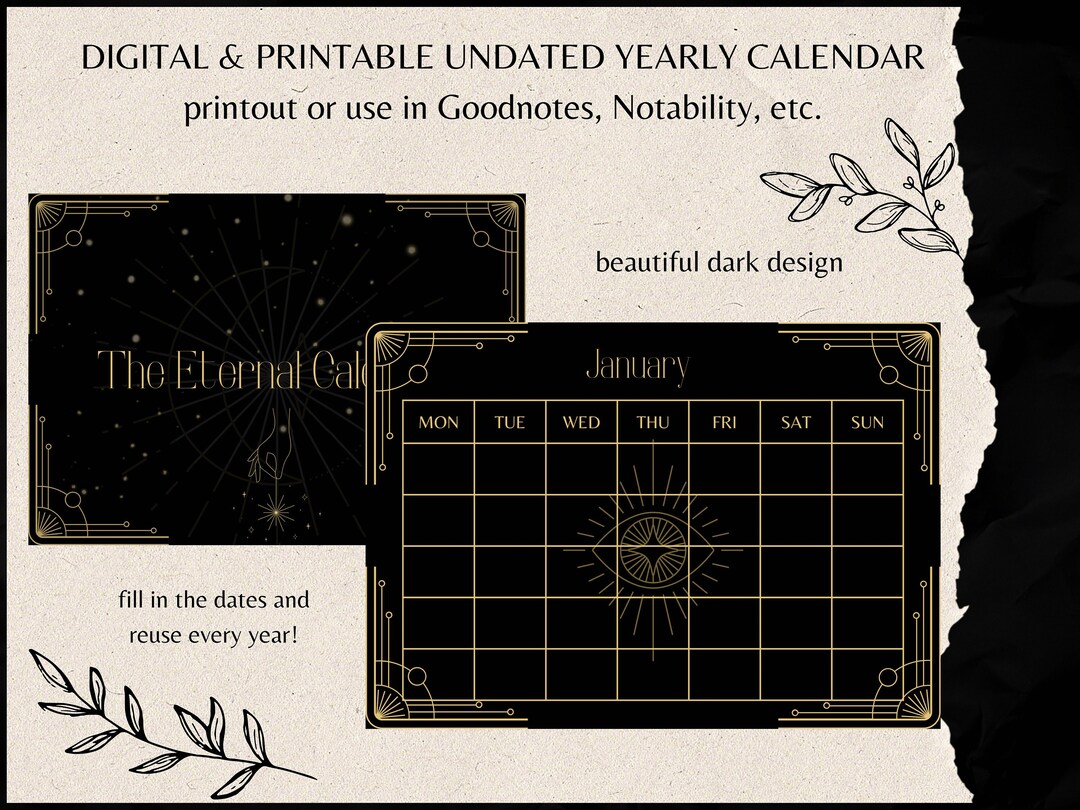 Perpetual Digital Calendar Printable Undated Yearly Calendar Digital ...