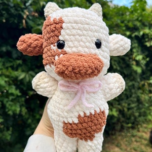 Crocheted Cute Kawaii Cow Amigurumi, Handmade Crocheted Cow Character, Amigurumi Crochet Toy Stuffed Plushie
