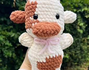 Crocheted Cute Kawaii Cow Amigurumi, Handmade Crocheted Cow Character, Amigurumi Crochet Toy Stuffed Plushie