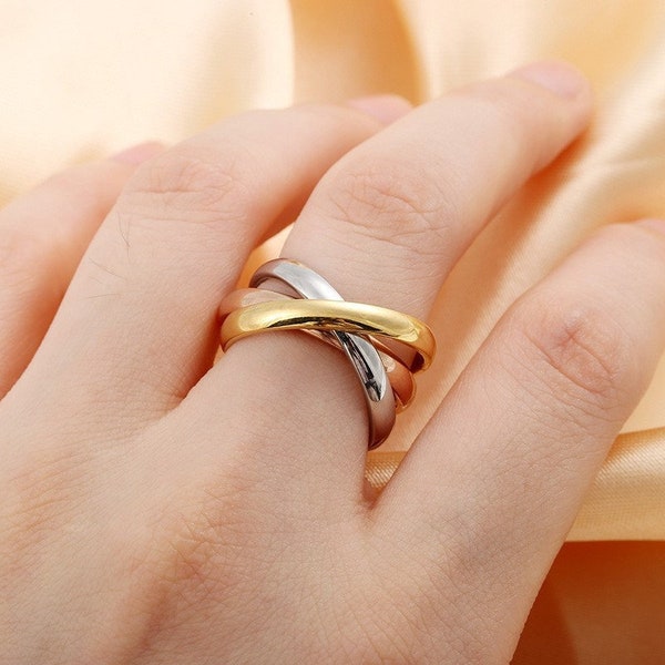 Gold Fidget Ring, Dreifach ineinander greifender Ring, Minimalistischer Schmuck, Stapelringe, Daumenring, Perfektes Geschenk für Sie