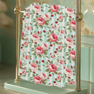 Hand Towel, Grand Millennial Hand Towel, Shabby Chic Towels, Home Decor Gift, Vintage Bathroom Towels, French Country Rose Towel,Bath Towels