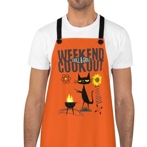 Atomic Cat Apron: Mid Century Modern Cookout Grilling Apron