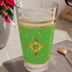 Mid Century Modern Starburst Glass, 16oz MCM Barware, retro Drinking Glass, Atomic Cocktail Glass, MCM Glassware Gifts for Her, MCM Decor,