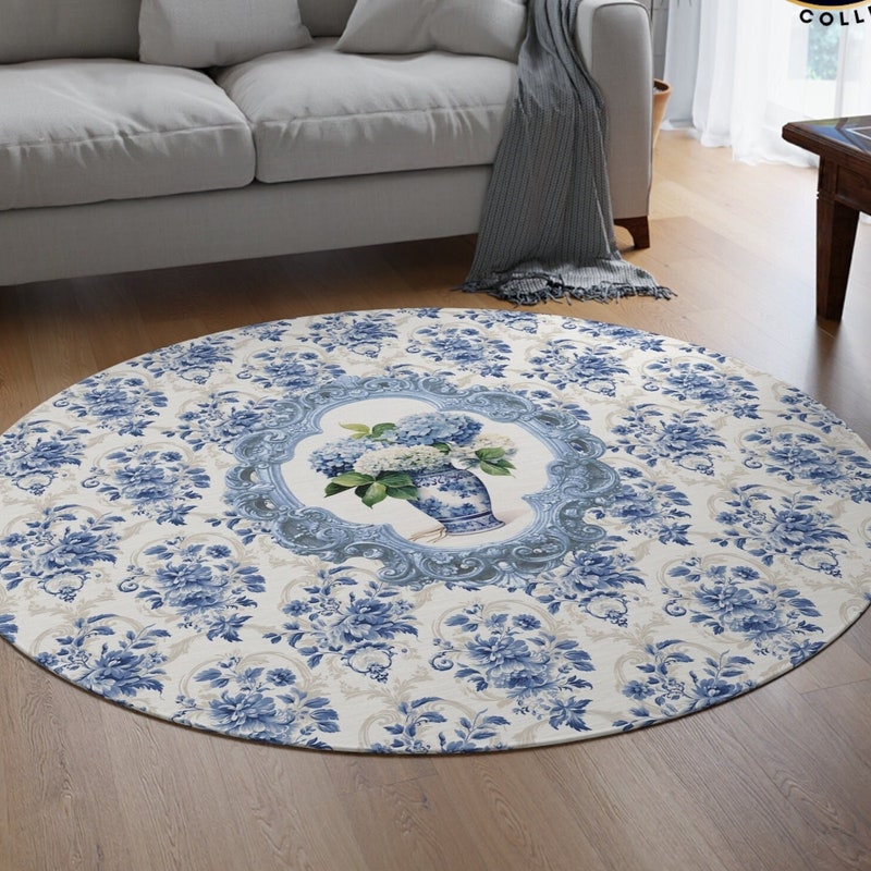 Blue Round Rug - Etsy