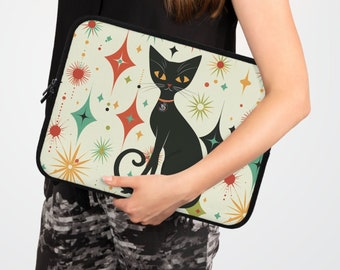 Atomic Cat Laptop Sleeve: Mid Century Modern Design, Water Resistant