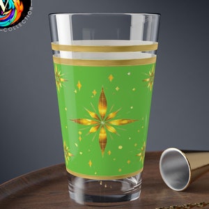 Mid Century Modern Starburst Glass, 16oz MCM Barware, retro Drinking Glass, Atomic Cocktail Glass, MCM Glassware Gifts for Her, MCM Decor,