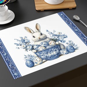 Chinoiserie Easter Bunny Placemat: Nostalgic Spring Table Decor