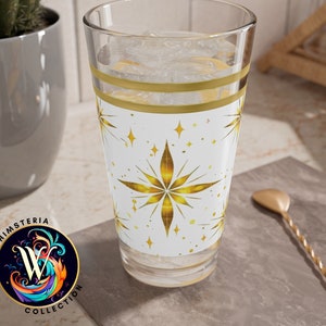 Mid Century Modern White Starburst 16 0z Glass, MCM Barware, gift for her,Retro Drinking Glass,Atomic Cocktail Glasses,MCM Glassware Gifts