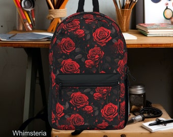 Red Roses Waterproof Backpack: Goth Floral Pattern Purse