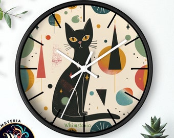 Retro Atomic Cat Wall Clock, Atomic Cat 50s Style Decor, Mid Century Modern Style Clock, MCM House Decor, Retro Style Cat Theme Clock