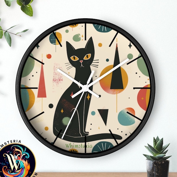Retro Atomic Cat Wall Clock, Atomic Cat 50s Style Decor, Mid Century Modern Style Clock, MCM House Decor, Retro Style Cat Theme Clock