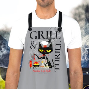 Atomic Cat Grilling Apron: Mid-Century Retro Kitchen Style