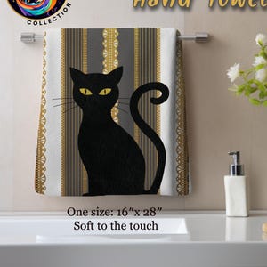 Bath Hand Towel,Atomic Cat Fun Whimsy Retro  Classy 60s 70s Style, Cute Bathroom Decor, Gift for Cat Lovers, Vintage Inspired Towels, Unique