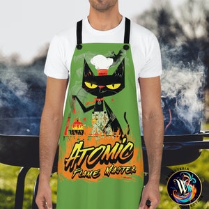 Atomic Cat BBQ Apron: Retro 50s Style Kitchen Apron