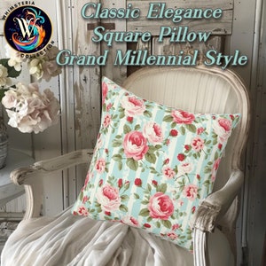 Floral Pillow, Shabby Chic French Country Roses Accent Pillow, Floral Pink Roses Throw Pillow, Vintage Style Decor, Grand Millennial Pillow