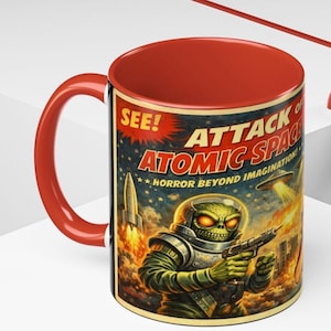 Coffee Cup, 1950s Atomic Invader Mug, Vintage Retro Space Rocket