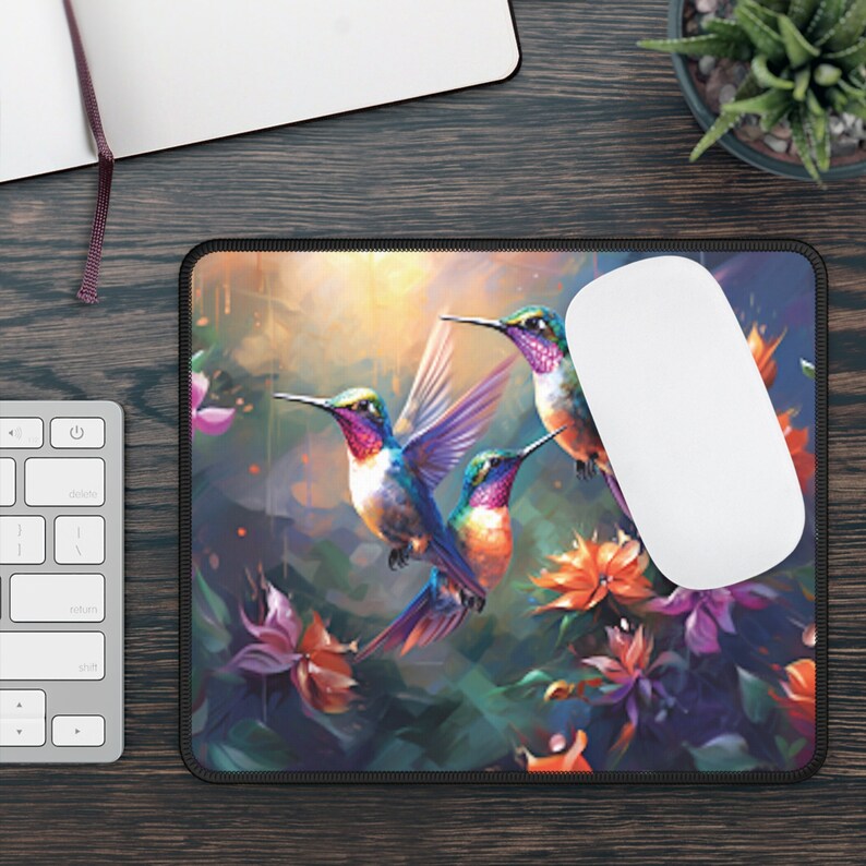 Hummingbird Mouse Pad: Floral Artistic Desk Mat, Gamer Gift image 2