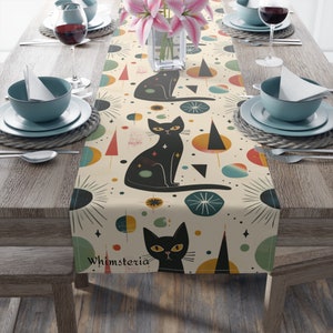 Atomic Cat Table Runner: Mid-Century Modern Kitchen Decor
