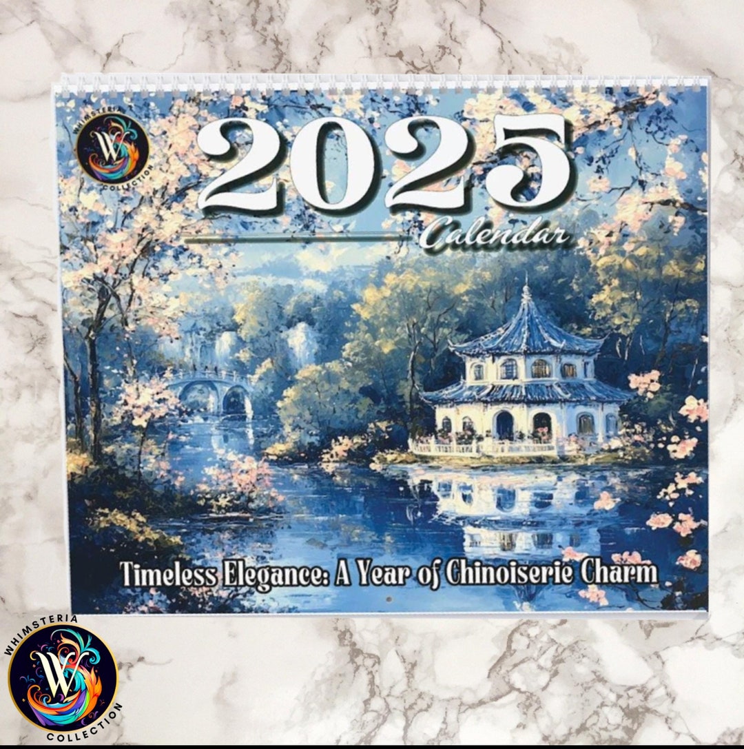 Chinoiserie 2025 Wall Calendar, Blue White Chinoiserie Floral Yearly