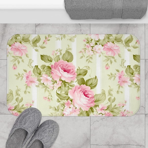 Pink Floral Bath Mat Etsy