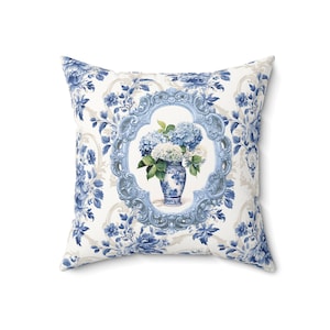 Chinoiserie Hydrangea Pillow: Blue & White Grand Millennial Decor