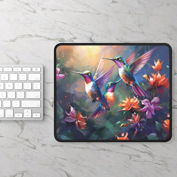 Hummingbird Mouse Pad: Floral Artistic Desk Mat, Gamer Gift
