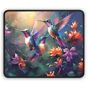 Hummingbird Mouse Pad: Floral Artistic Desk Mat, Gamer Gift image 3