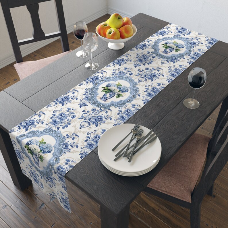 WhimsyMia Chinoiserie Hydrangea Table Runner - Thumbnail 4
